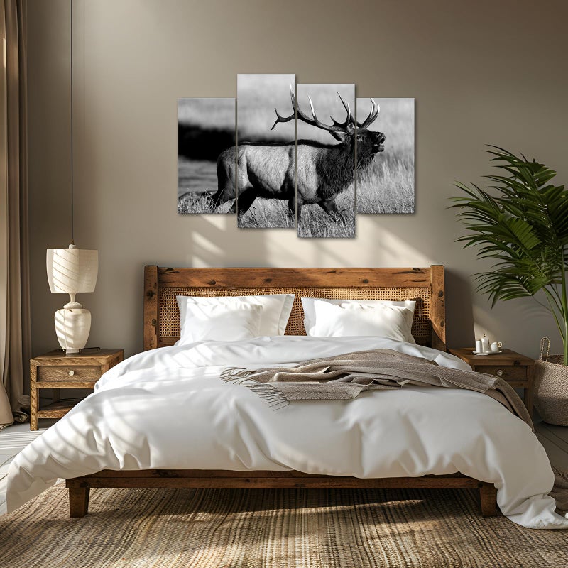 LevvArts - 4 Piece Animal Picture Black and White Bull Elk Canvas Wall Art Painting for Living Room Home Office Decor Modern Wildlife Artwork Framed Gallery Canvas Wrapped Ready to Hang - Image 3